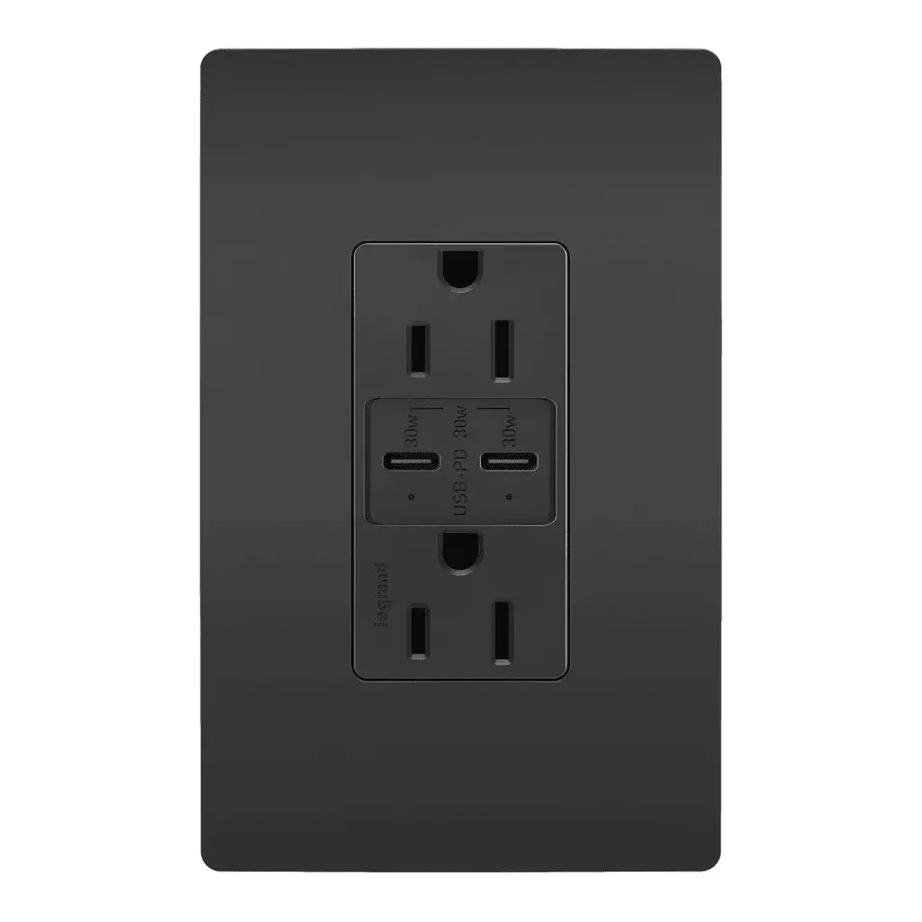 Legrand Radiant - radiant® 15A Tamper Resistant Ultra Fast PLUS Power Delivery USB Type C/C Outlet - R26USBPDBK | Montreal Lighting & Hardware
