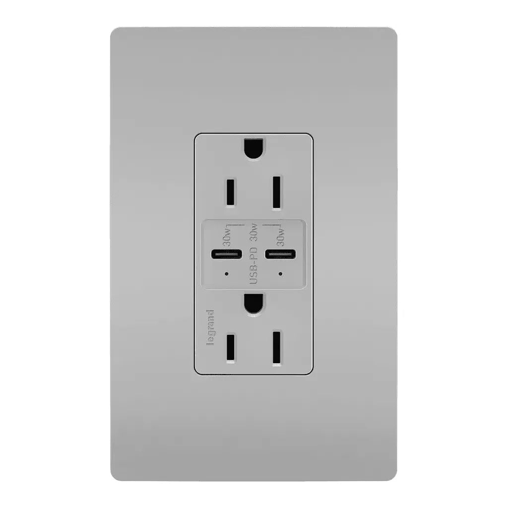 Legrand Radiant - radiant® 15A Tamper Resistant Ultra Fast PLUS Power Delivery USB Type C/C Outlet - R26USBPDGRY | Montreal Lighting & Hardware
