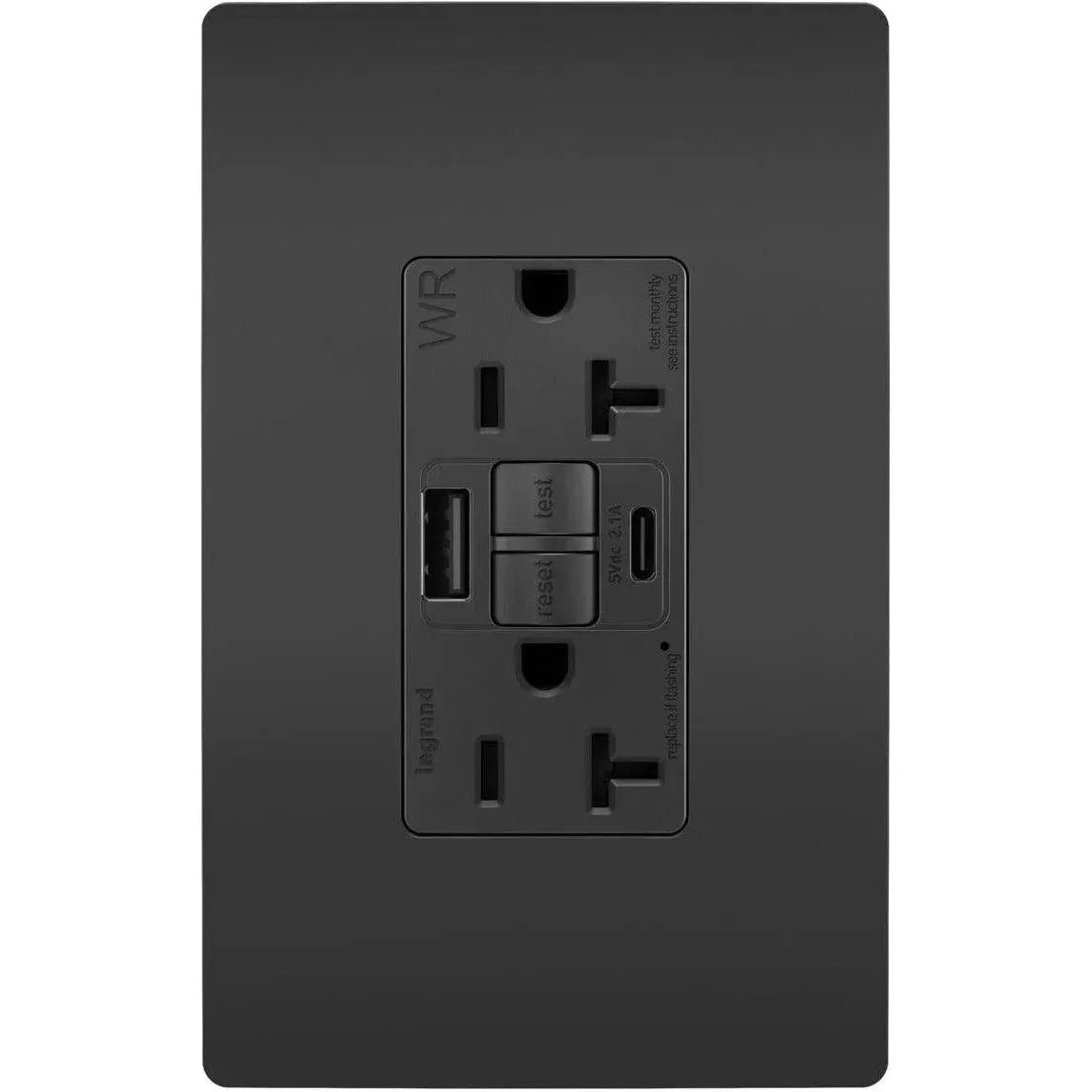 Legrand Radiant - radiant® 20A Tamper Resistant Outdoor Self Test GFCI USB Type A/C Outlet - 2097TRWRUSBACBK | Montreal Lighting & Hardware