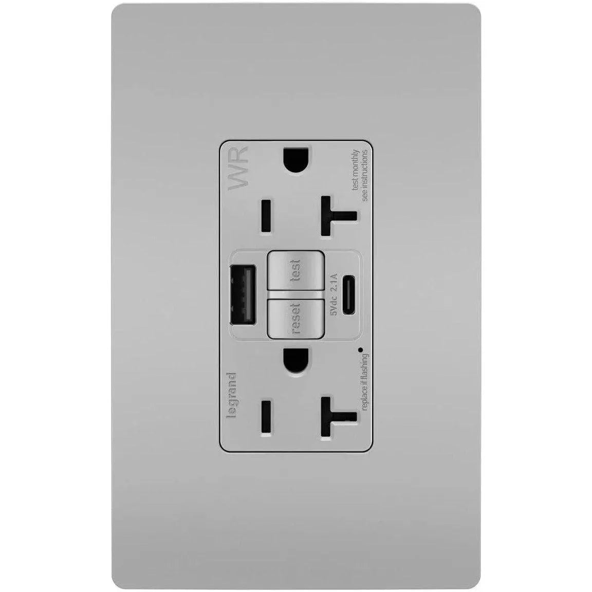 Legrand Radiant - radiant® 20A Tamper Resistant Outdoor Self Test GFCI USB Type A/C Outlet - 2097TRWRUSBACBK | Montreal Lighting & Hardware