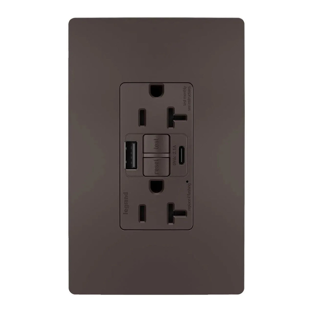 radiant® 20A Tamper Resistant Self Test GFCI USB Type A/C Outlet ...