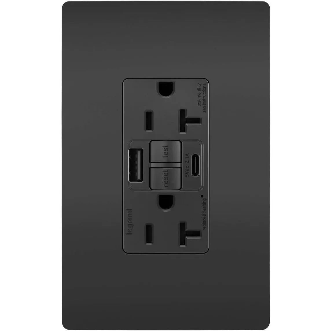 Legrand Radiant - radiant® 20A Tamper Resistant Self Test GFCI USB Type A/C Outlet - 2097TRUSBACBK | Montreal Lighting & Hardware
