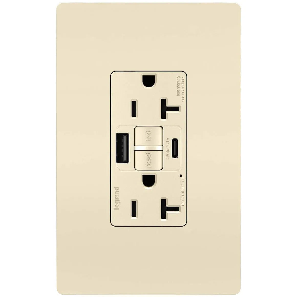 Legrand Radiant - radiant® 20A Tamper Resistant Self Test GFCI USB Type A/C Outlet - 2097TRUSBACLA | Montreal Lighting & Hardware