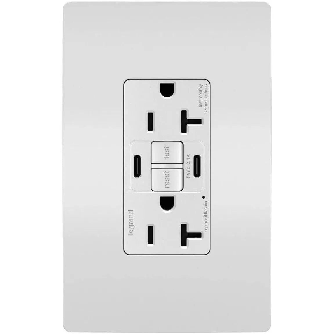 Legrand Radiant - radiant® 20A Tamper Resistant Self Test GFCI USB Type C/C Outlet - 2097TRUSBCCW | Montreal Lighting & Hardware