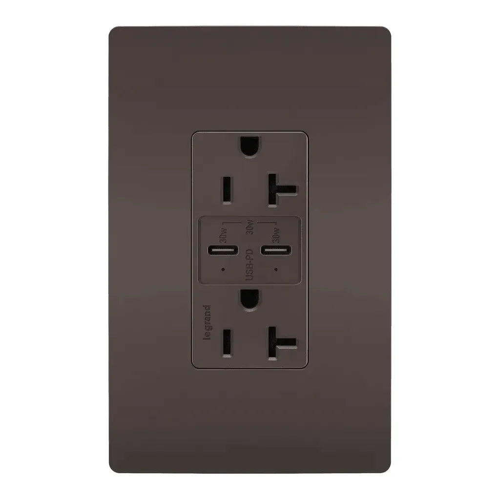 Legrand Radiant - radiant® 20A Tamper Resistant Ultra Fast PLUS Power Delivery USB Type C/C Outlet - TR20USBPD | Montreal Lighting & Hardware
