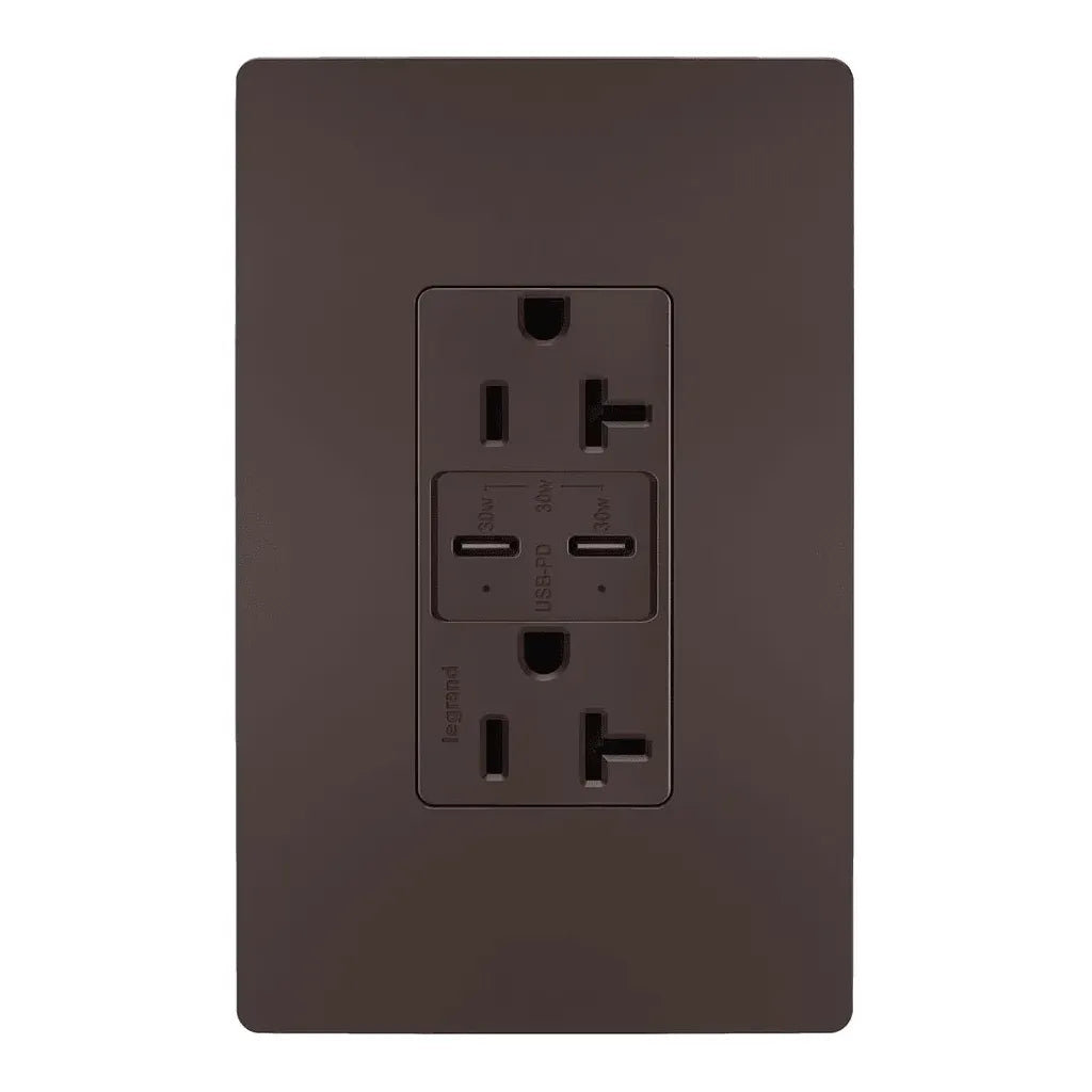 Legrand Radiant - radiant® 20A Tamper Resistant Ultra Fast PLUS Power Delivery USB Type C/C Outlet - TR20USBPDDB | Montreal Lighting & Hardware