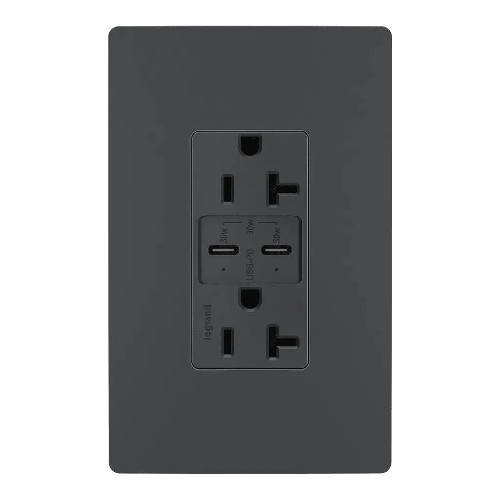 Legrand Radiant - radiant® 20A Tamper Resistant Ultra Fast PLUS Power Delivery USB Type C/C Outlet - TR20USBPDG | Montreal Lighting & Hardware