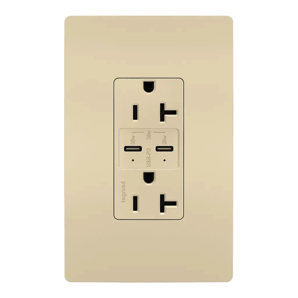 Legrand Radiant - radiant® 20A Tamper Resistant Ultra Fast PLUS Power Delivery USB Type C/C Outlet - TR20USBPDI | Montreal Lighting & Hardware