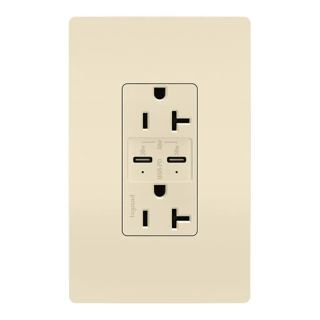 Legrand Radiant - radiant® 20A Tamper Resistant Ultra Fast PLUS Power Delivery USB Type C/C Outlet - TR20USBPDLA | Montreal Lighting & Hardware
