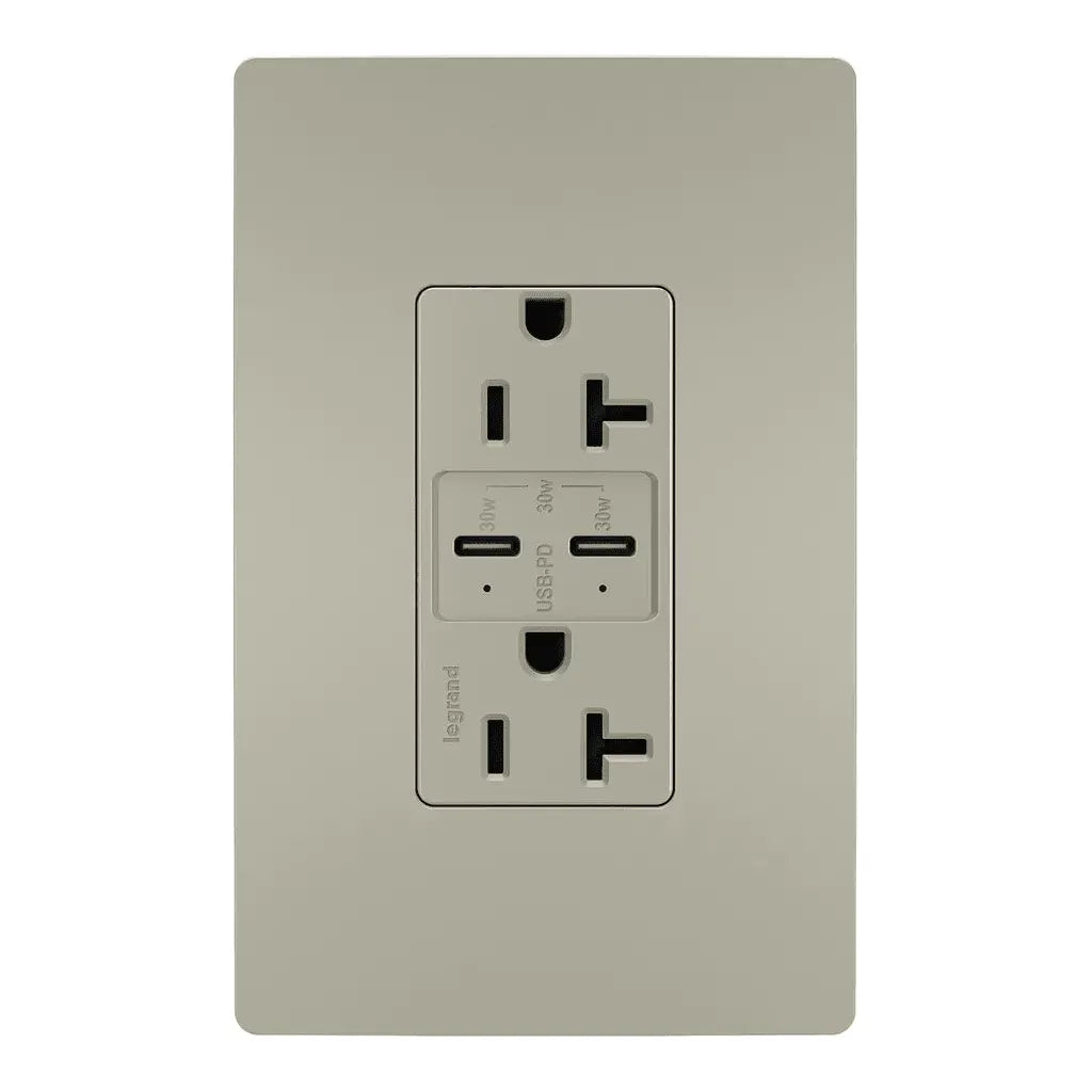 Legrand Radiant - radiant® 20A Tamper Resistant Ultra Fast PLUS Power Delivery USB Type C/C Outlet - TR20USBPDNI | Montreal Lighting & Hardware