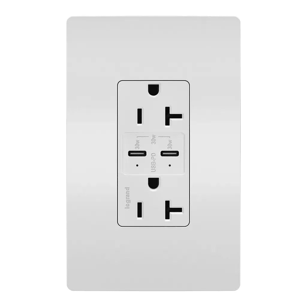 Legrand Radiant - radiant® 20A Tamper Resistant Ultra Fast PLUS Power Delivery USB Type C/C Outlet - TR20USBPDW | Montreal Lighting & Hardware