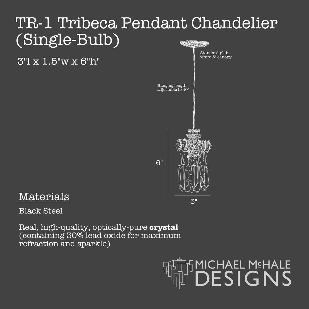 Michael Mchale Designs - Tribeca Chandelier Pendant (Single Bulb) - TR-1 | Montreal Lighting & Hardware