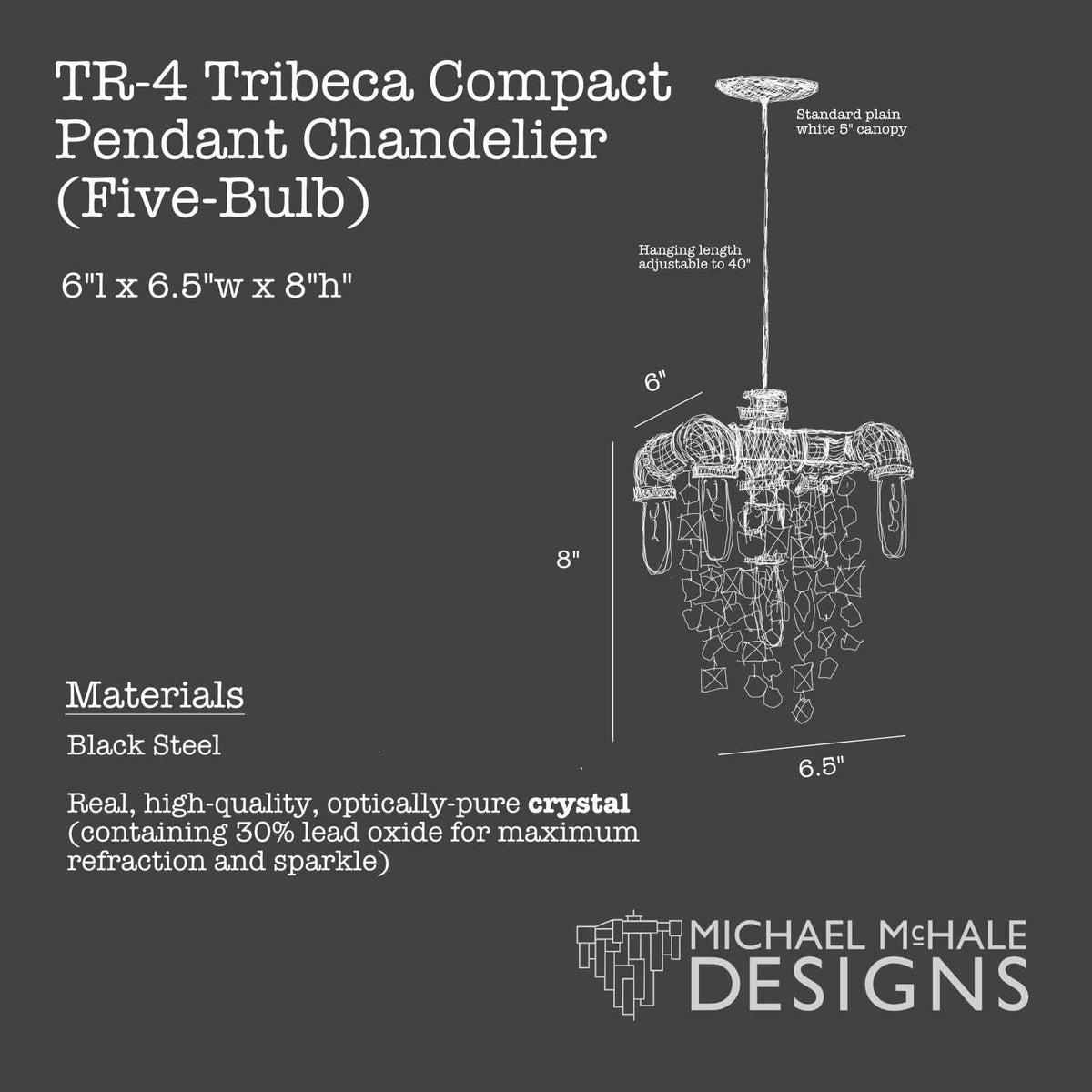 Michael Mchale Designs - Tribeca Compact Chandelier Pendant (5 Bulb) - TR-4 | Montreal Lighting & Hardware