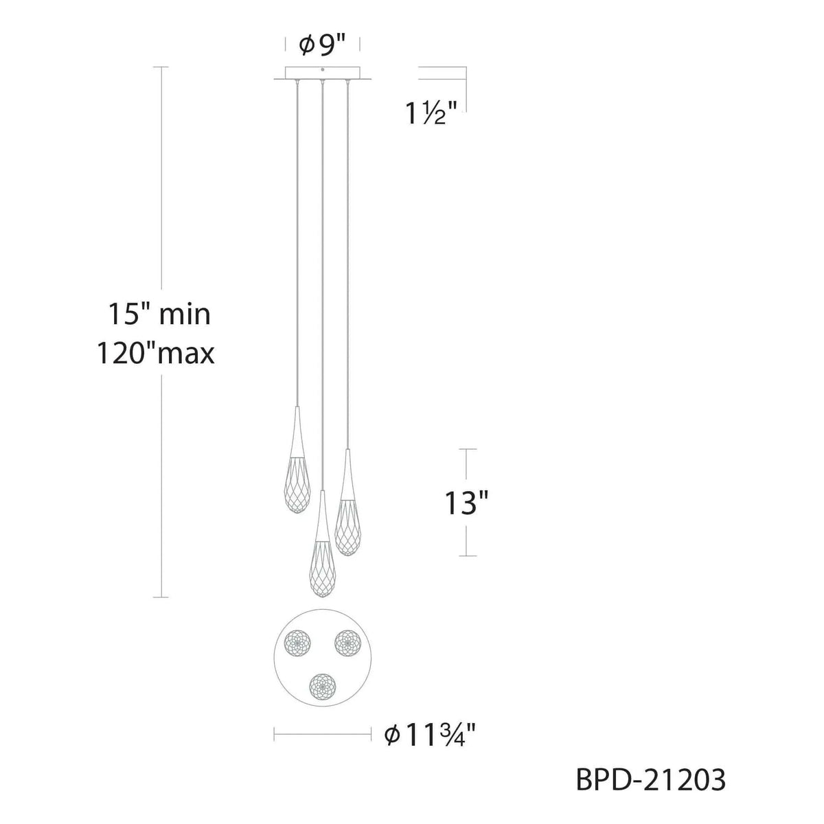 Schonbek Beyond - Hibiscus 3 Light LED Multi-Light Pendant - BPD21203-AB | Montreal Lighting & Hardware
